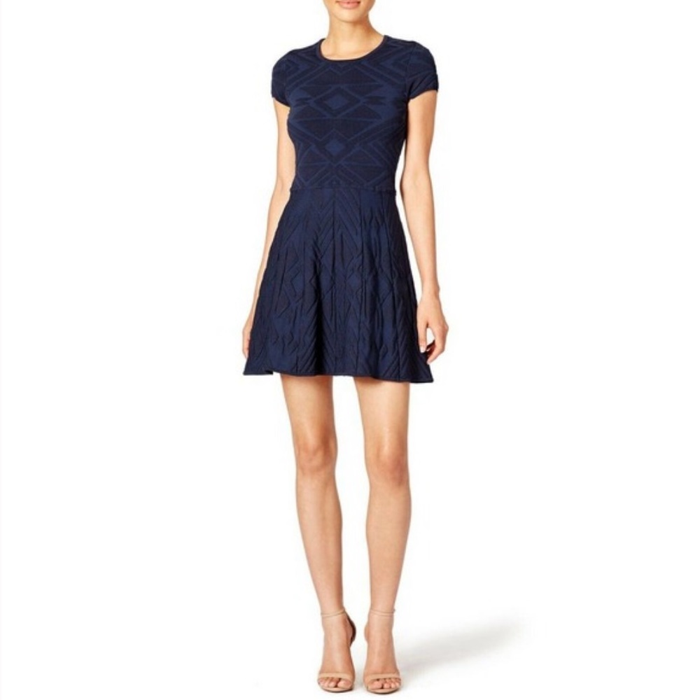 Parker Fit and Flare Navy Blue Cap Sleeve A-Line Dress. Size Small
